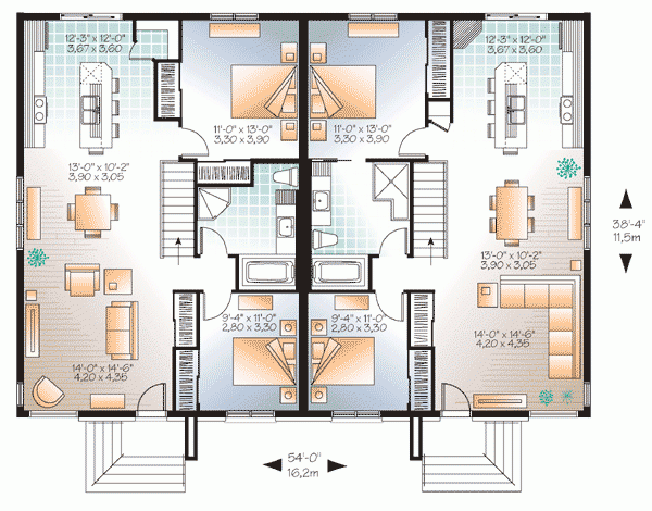 Plan DR2236912douplex Onestory 2 Bedroom Modern