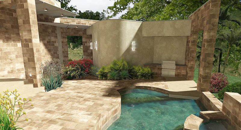 Визуализация внутреннего дворика с бассейном. Проект WG-16848