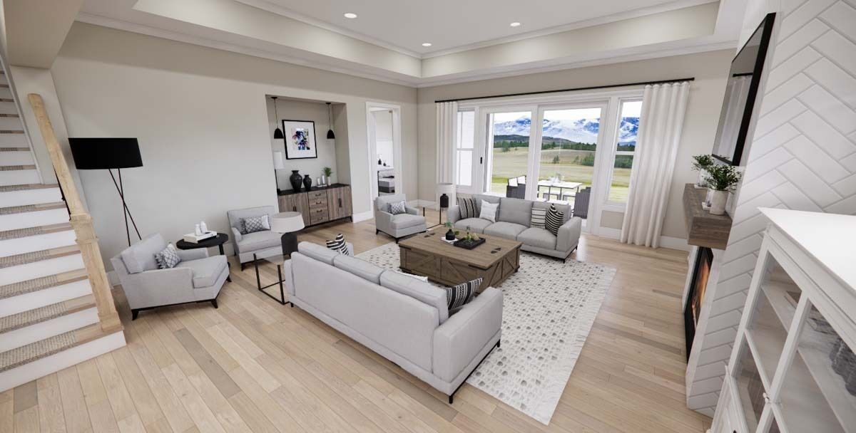 Living Room with tray ceilings