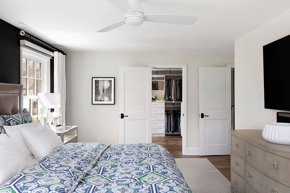 Master bedroom with large bath and walk-in closet