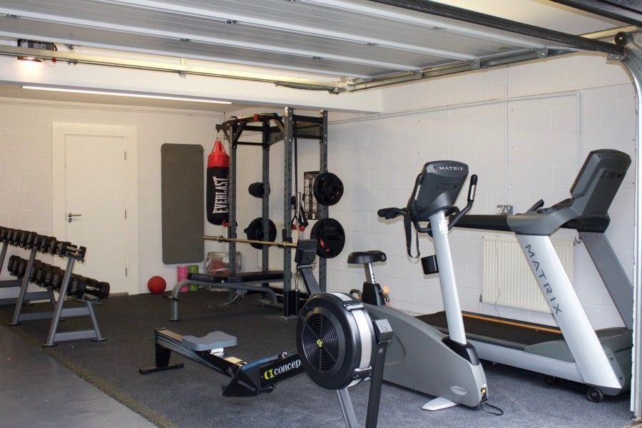 Fitness room set up in the garage