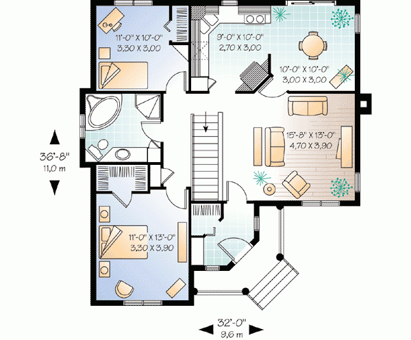Plan DR211112 Onestory 2 Bedroom House Plan