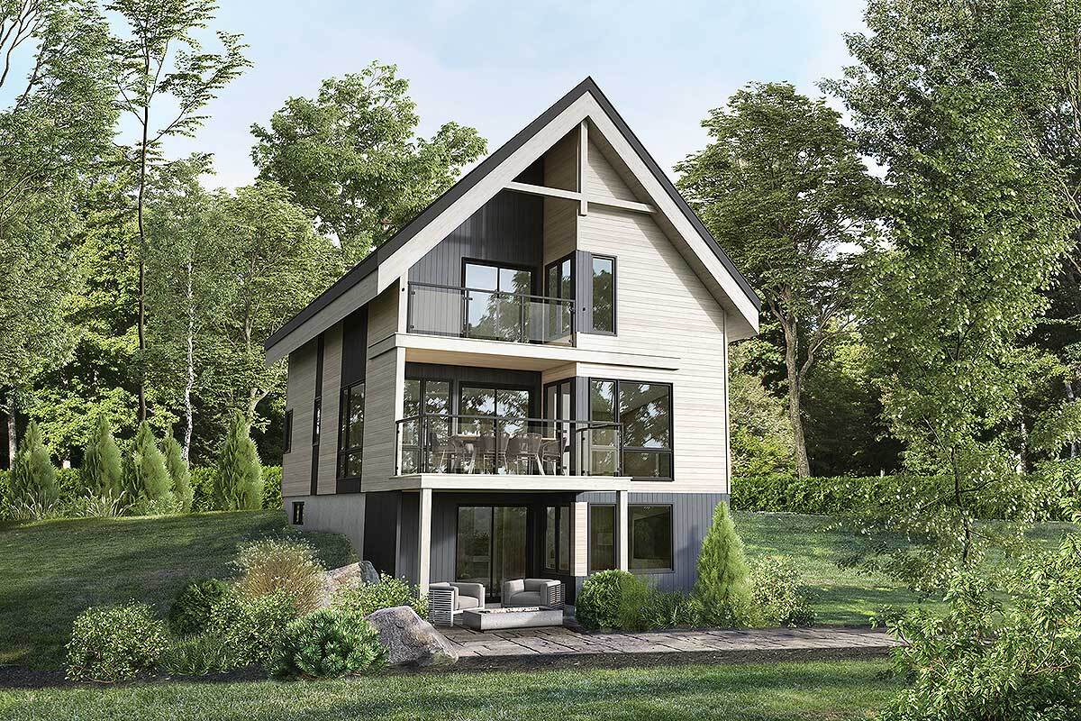 Scandinavian style 5 bedroom House Plan For A Narrow Sloping Lot