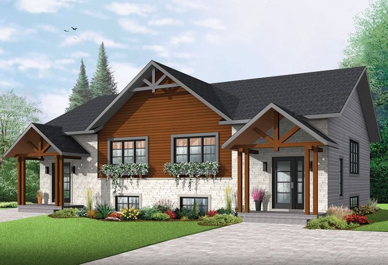 Single story With Barn Roof Two family House Plan With A Living Basement single-story-with-barn-roof-two-family-house-plan-with-a-living-basement