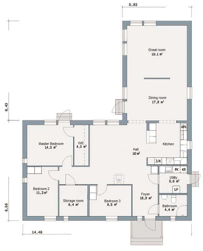 Td 41201 1 3 Single Story L Shaped Scandinavian House Plan