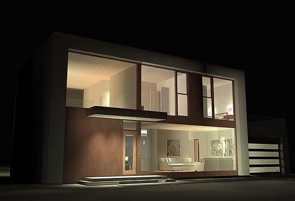 Вид дома в современном стиле ночью. Проект TD-44104-1-4