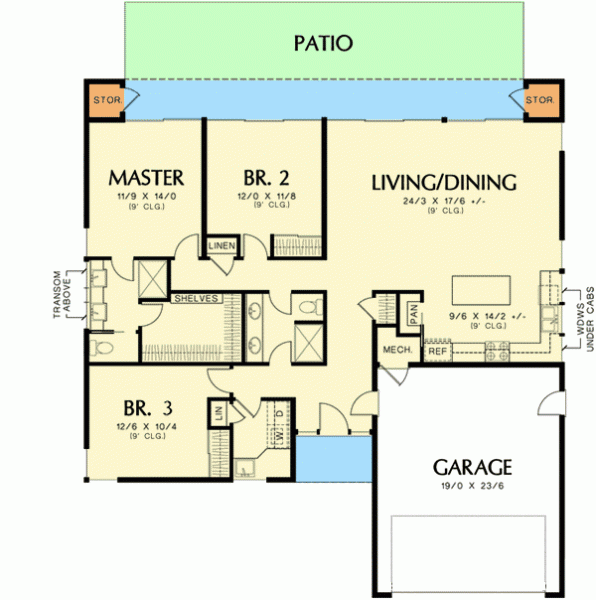 Plan AM-69535-1-3: One-story L-shaped 3 Bed Modern House ...