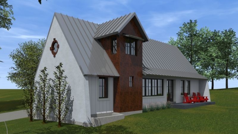Проект дома в современном стиле с двускатной крышей