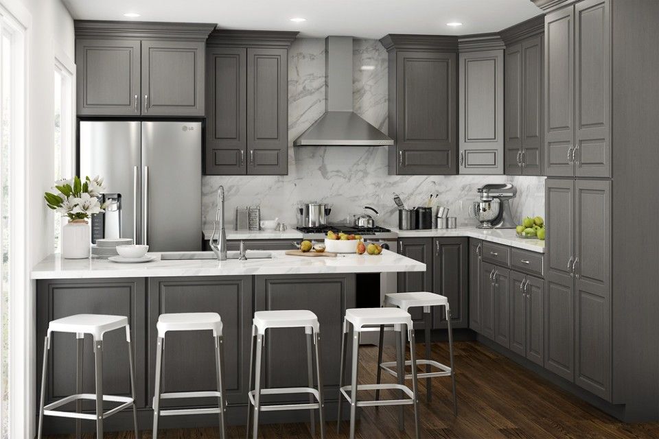 Kitchen with an island in gray tones
