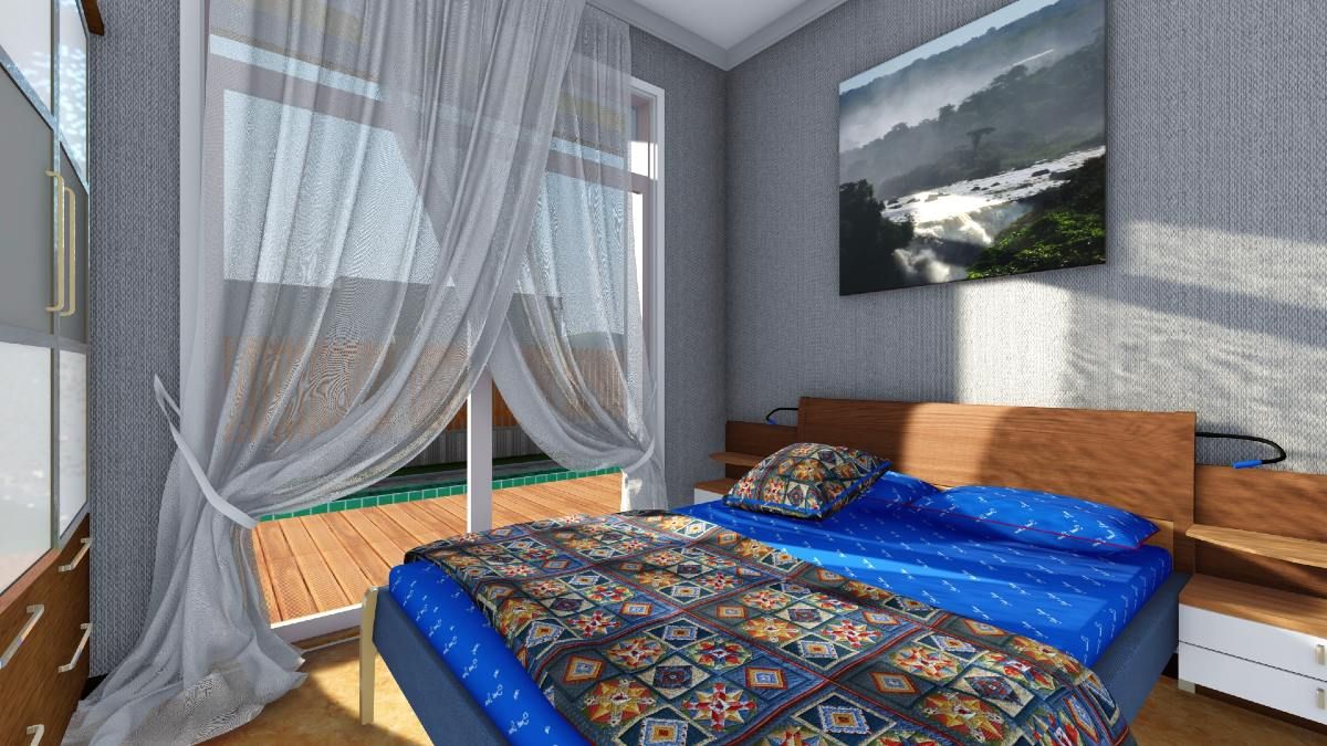 Master bedroom with a large window