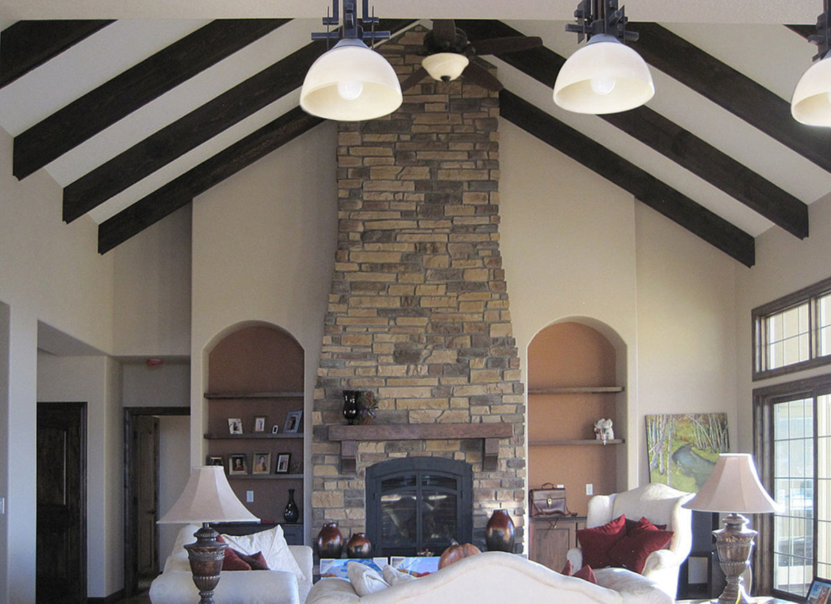 Vaulted ceiling with wood rafters