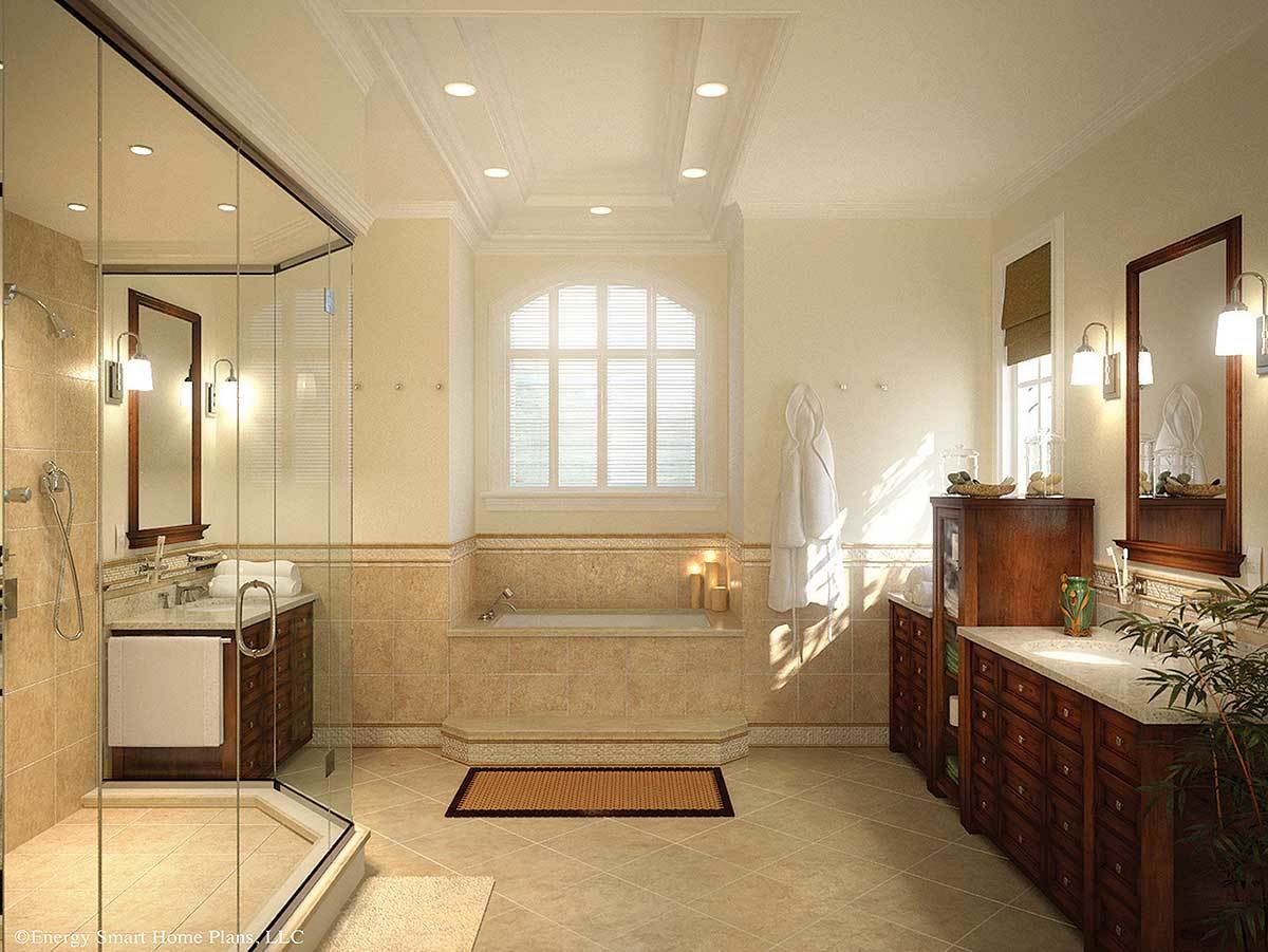 Большая ванная с душевой кабиной и ванной у окна. Проект ZR-33028-1-3