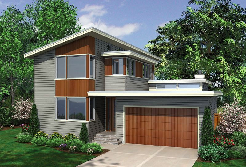 Plan AM-8236-2-2: Two-story 2 Bedroom Modern House Plan with Shed Roofs