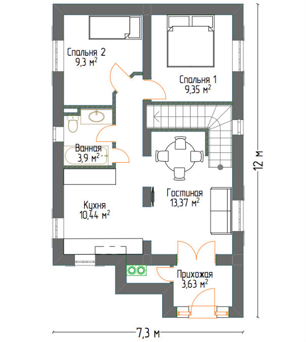План 1 этажа дома из газобетона