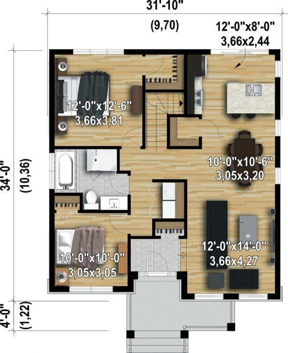 Plan PM-80877-1-2: One-story 2 Bedroom Modern House Plan