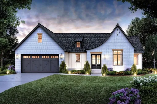 This 1,818-square-foot, one-story, modern-European home plan features board…