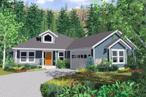 Plan MG-67708-1-2: One-story 2 Bedroom Scandinavian House Plan With Home Office For Narrow Lot 