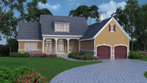 Этот привлекательный проект одноэтажного дома в американском стиле площадью  до 200 кв.м с гаражом на 2 машины и с 3 спальнями подходит  строительства дома с цокольным этажом на участке с уклоном и…