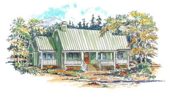 Plan MD-1257-1-2: One-story 2 Bedroom Scandinavian House Plan With Split Bedrooms 