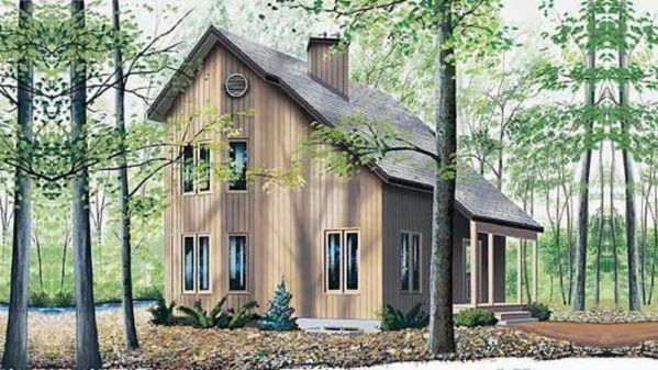  The façade of this chalet home has clean lines, tall windows, skylights,…