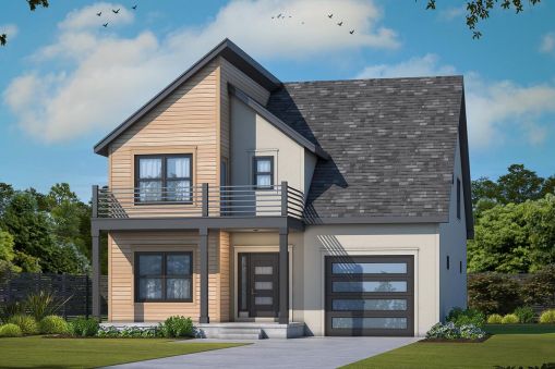 The gabled roof pairs with a shed style roof to give the exterior of this Northwest house plan, suitable for narrow lots with a width of 34 ft, a modern aesthetic. A bedroom suite on both the main and…