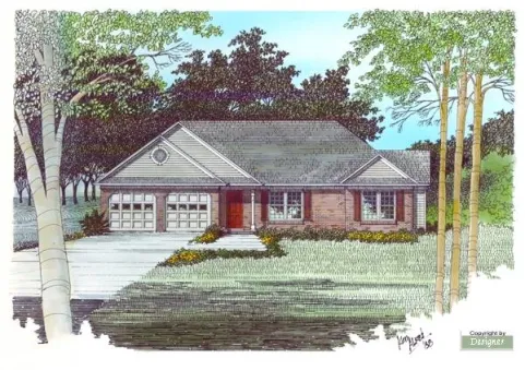  This French countryside house facade has windows with nice shatters, rear bay window and faced with brick. A hip roof with large front-facing gables completes the look of this house. House plan is 55…