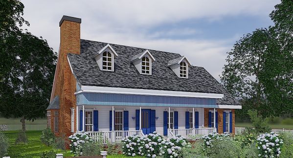 One-story 3 Bed House Plan With Front Porch and Rear Garage 