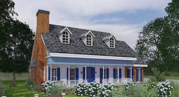 This cute country house welcomes you with a large veranda leading into the living room with a fireplace. At the back of the house is a kitchen and dining room, separated from the living room by a…