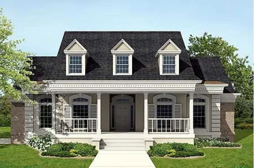 Этот прекрасный проект одноэтажного дома  площадью  до 200 кв.м с гаражом на 2 машины и с 3 спальнями подходит для постоянного проживания. Также перед домом есть веранда..