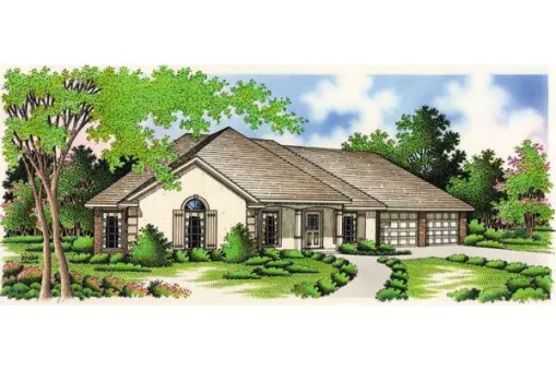  This home perfectly suited for a zero lot. This French countryside house has a tall arched window with nice shatters and faced with brick and stucco. A complex roof with a large front-facing…