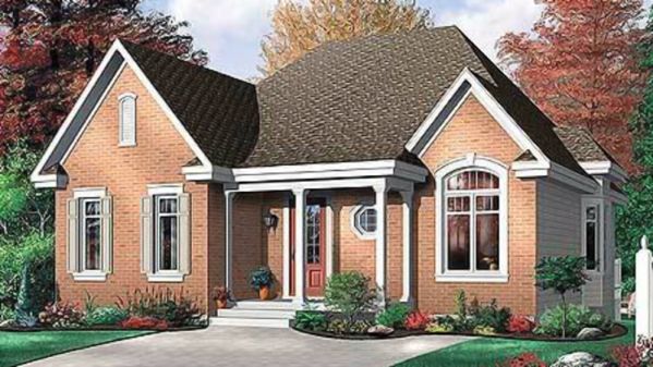 A single-story frame house plan in the Canadian style with an area of ​​102.4 sq. M. This economical in the construction 2-bedroom house plan gives flexibility in choosing the number of bedrooms…