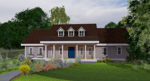 Plan V-3653-1-3: One-story 3 Bed House Plan With Front and Rear Porch