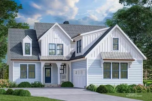 You will have 2,107 square feet of heated living space and an additional 386 square feet of expansion space above the garage with this 3-bedroom, 2.5-bath farmhouse house plan. The external design is…