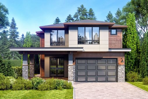 Modern two-story house with 4 bedrooms, covered terraces and garage