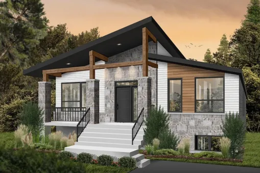 Plan of a modern house with a basement and 2 bedrooms