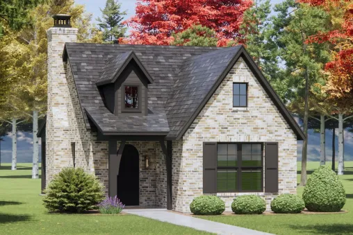 A small Tudor style home would suit an empty nest, and gives you 1,022 sq. ft. of heated living space The two bedrooms are located at opposite ends of the house. A bathroom is located next to each.