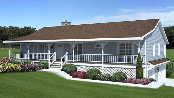 Plan G-11063-1-3: One-story 3 Bed Scandinavian House Plan For Slopping Lot 