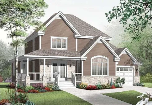  This country house facade has and faced with . completes the look of this house. House plan is 51 feet wide by 34 feet deep and provides 1882 square feet of living space in addition to a one-car…