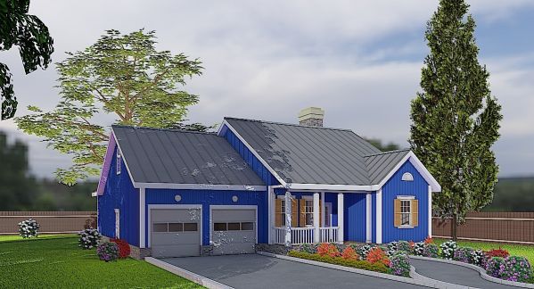 This Scandinavian style home plan is easy to build and easy to maintain. Before entering the house, you will be greeted by a spacious veranda. To the right of the hallway are two family bedrooms,…
