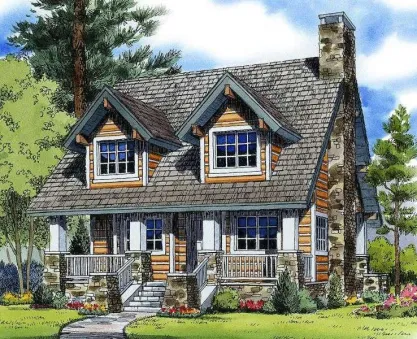 Plan KN-11528-1,5-2: 2 Bedroom Country House Plan For Narrow Lot 
