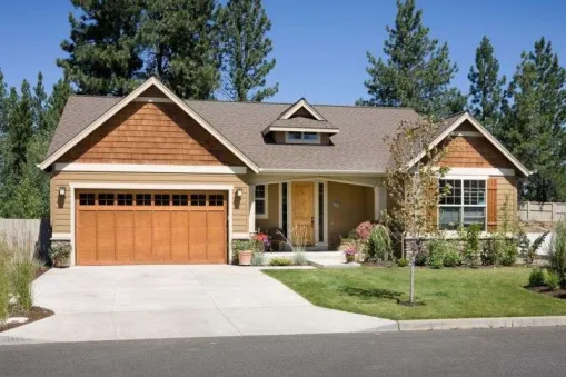  The country house with recessed entry porch faced with horizontal siding and wood shakes. It has decorative trim and windows with nice shatters. A multi gable roof completes the look of this…