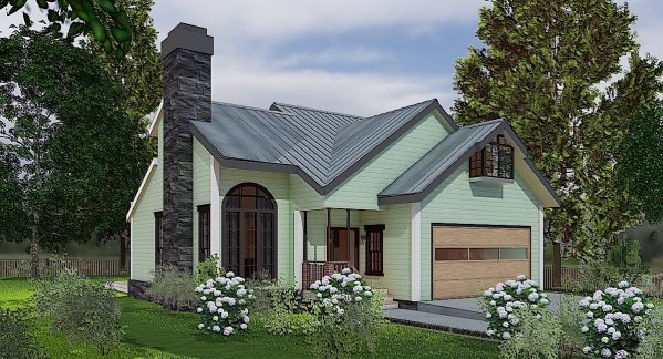 Two-story 3 Bed Traditional House Plan with Two Story Arched Window