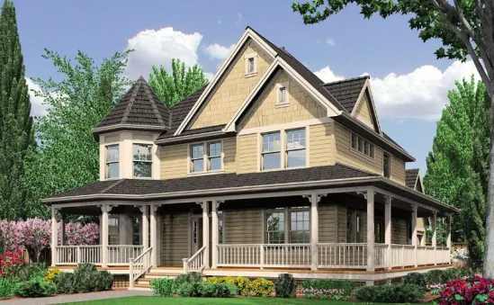 Plan AM-2614-2-3: Two-story 3 Bed English House Plan 
