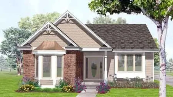  This vacation house facade has tall windows, two story bay window and faced with horizontal siding. Low-pitched gable roofs, a roof with gable end brackets completes the look of this house. House…