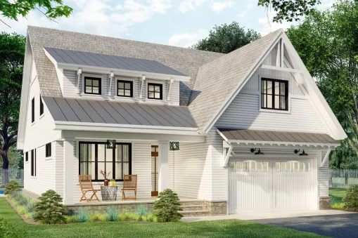 This 3-bedroom home plan has a charming front porch and craftsman-style exterior features that help draw the eye inside. Select between a front or side entry, 2- or 3-car garage. From the garage, a…