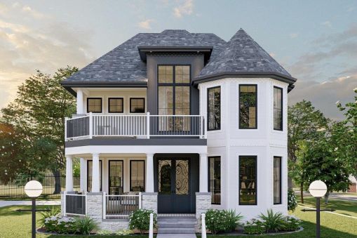 This stunning 3 room, 2.5 bath, 2,471 square foot contemporary Victorian-style house plan combines modern flair with traditional styling of the past. The covered porch on the exterior is surrounded by…