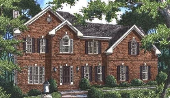  This Georgian home perfectly suited for a town. This house facade has a decorative trim, square bay window and faced with brick. A complex roof with large front-facing gables completes the look of…
