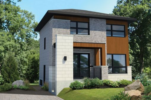  This contemporary house facade has decorative trim, panoramic windows and faced with brick, facade panels, horizontal siding. A hip roof completes the look of this house. House plan is 36 feet wide by 23 feet deep and provides 1164 square feet of living space in addition to a one-car garage Space includes Foyer, with a walk-in closet, Great Room, an entry to the porch, a Dining Room, a Kitchen, half bathroom. An open layout maximizes the use of the living space. The upper floor has 579 square feet of living space and features Master Bedroom, Secondary Bedrooms, with jack-and-jill bathroom. Outdoor living space includes front porch with classic columns. 