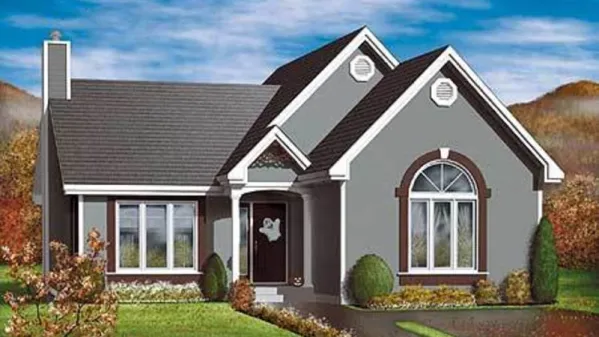  This home perfectly suited for a zero lot. House facade has decorative trim, arched window with keystones, stucco facing. A complex roof with large front-facing gables completes the look of this…
