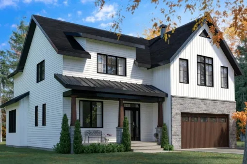 The exterior of this new home in Scandinavian style, clad in various materials in natural tones, features an elegant interior with all the necessary modern touches. The ground floor is almost…